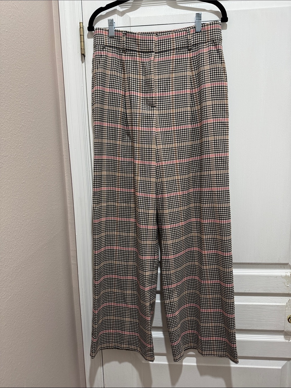 LOFT Plaid Pants with Pink Trim